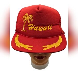 Vintage Hawaii Rope Laurel Leaves Mesh Snapback‎ Trucker Hat Cap Red x Yellow